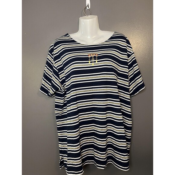 Needle & Thread Tops - Vintage Needle & Threads Shirt Womens XL Navy Gold Striped Nautical 90s